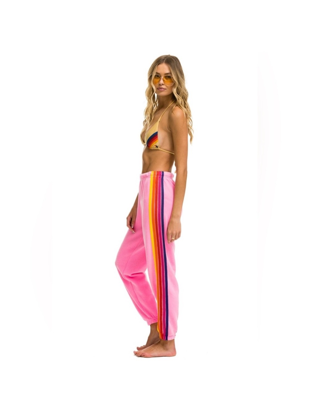 Aviator Nation, 5 STRIPE SWEATPANTS, Coral/Pink, XS